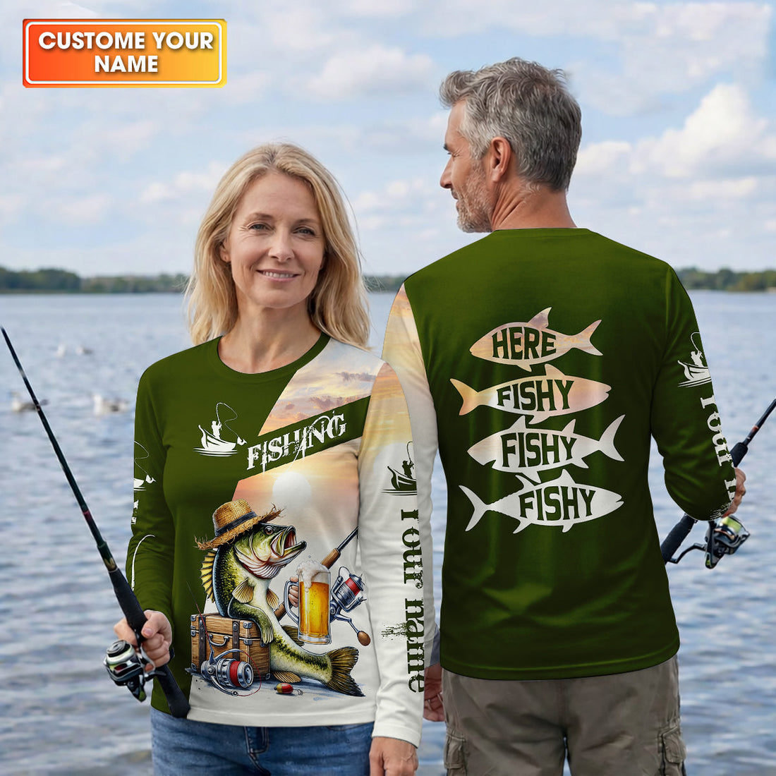 Here Fishy Fishy Funny Fishing Shirt, Fisherman Beer Shirt For Men, Custom Fishing Gift