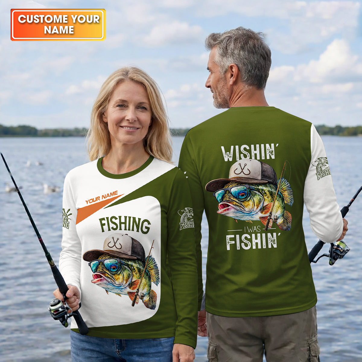 Wishin’ I Was Fishin’ Fishing Shirt, Funny Fisherman Shirt For Men, Custom Fishing Gift
