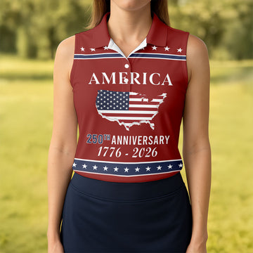 America 250th Anniversary 1776-2926 Red Golf Shirt, 4th Of July Patriotic Golf Shirt For Women