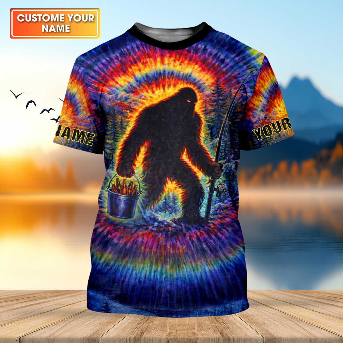 Bigfoot Fishing Beer Bucket Rainbow Swirl Funny Fishing Shirt, Fishing UPF Shirts, Fishing Shirts For Men