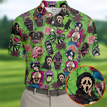 Halloween Horror Character Golf Polo Shirt, Mens Golf Polo, Golf Shirts For Men