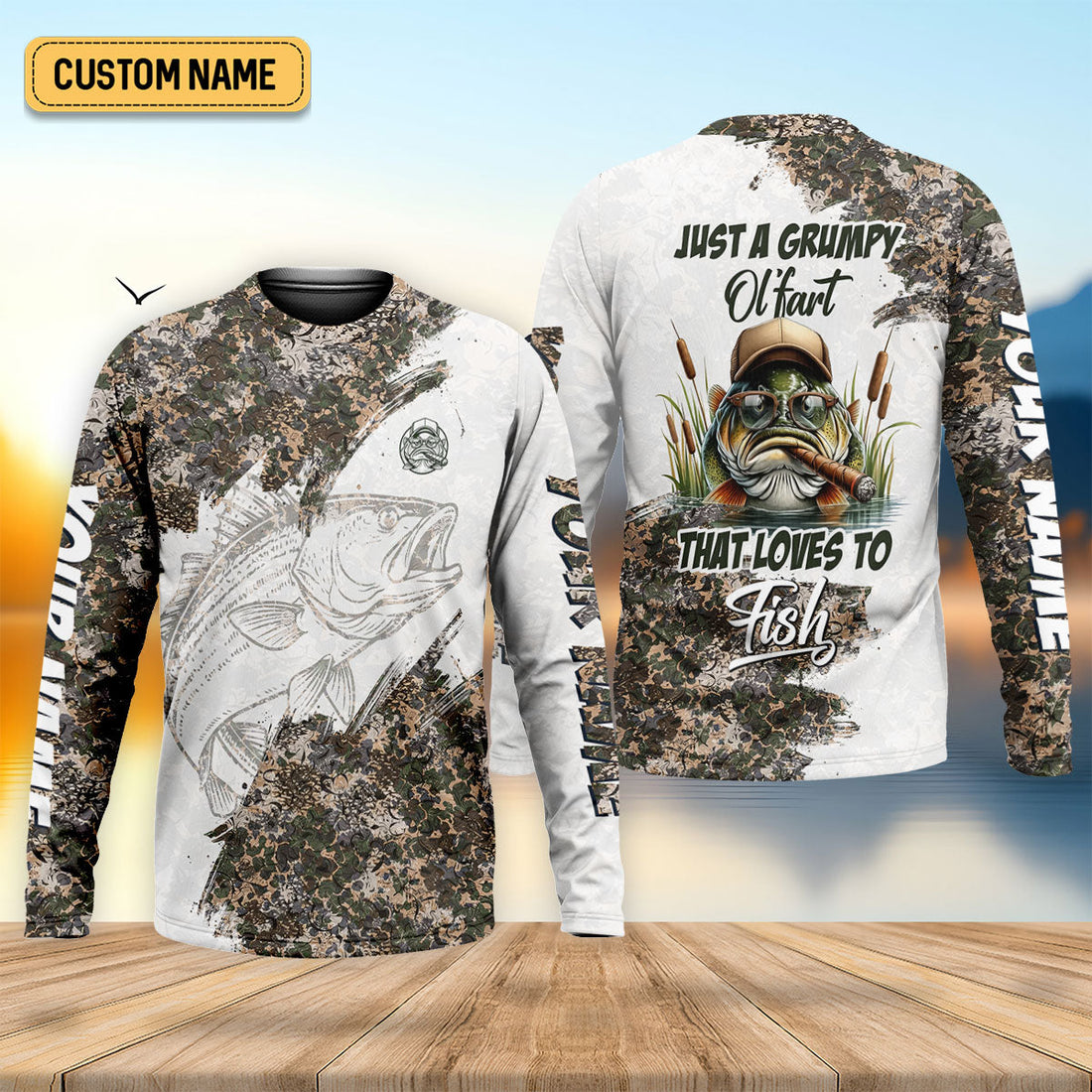 Personalized Funny Fishing Shirt for Men, Grumpy Old Man That Loves to Fish Long Sleeve, Camo Fisherman Gift