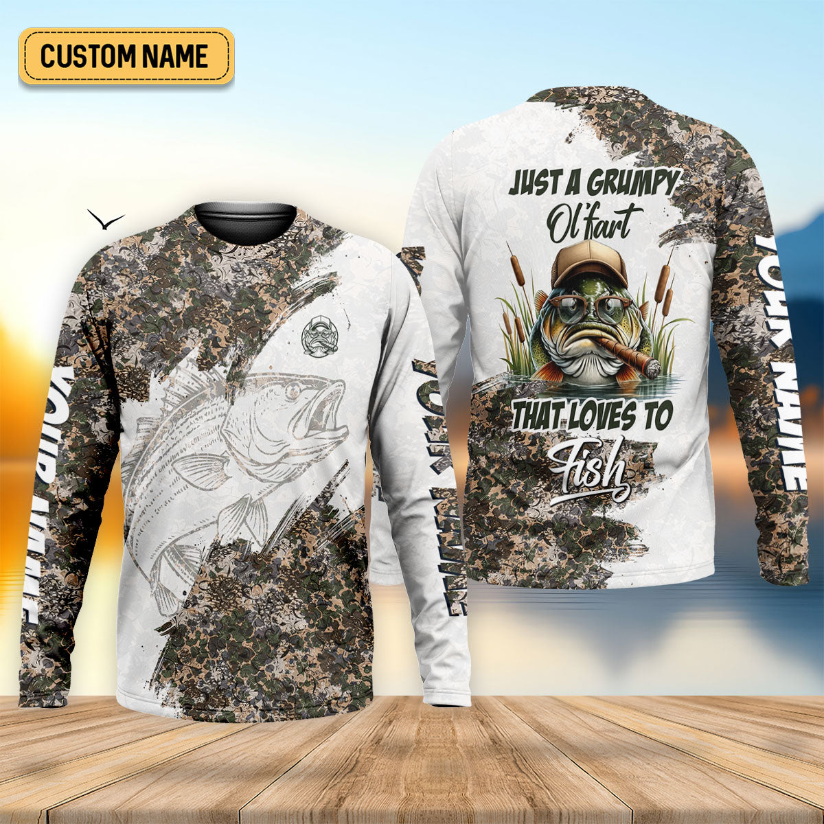 Personalized Funny Fishing Shirt for Men, Grumpy Old Man That Loves to Fish Long Sleeve, Camo Fisherman Gift