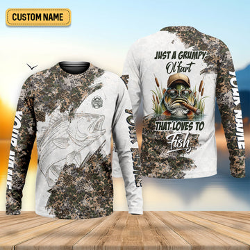 Personalized Funny Fishing Shirt for Men, Grumpy Old Man That Loves to Fish Long Sleeve, Camo Fisherman Gift