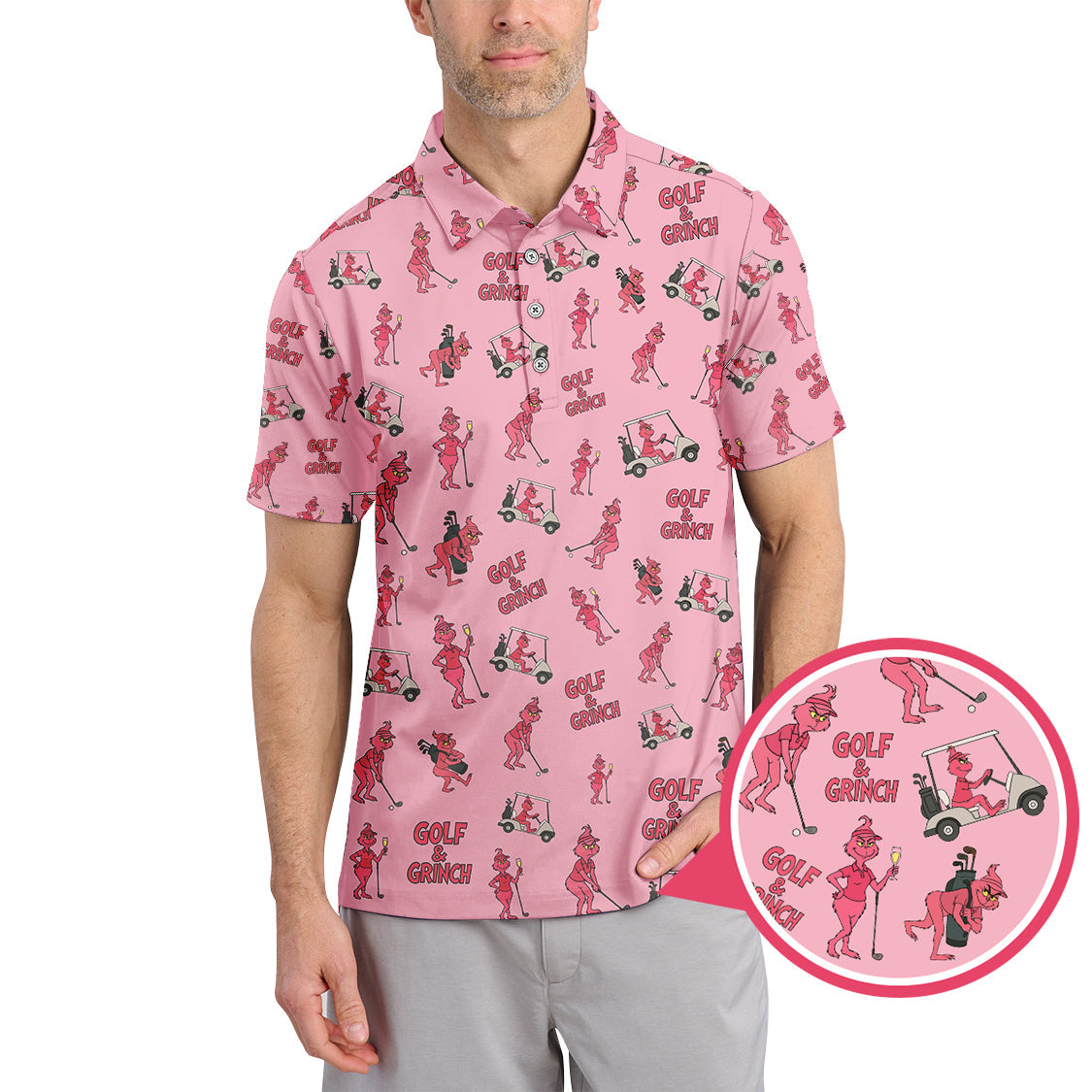 Ladies Golf Shirts For Golfer, Pink Pattern Golf Shirt, Grinch Golf Shirt