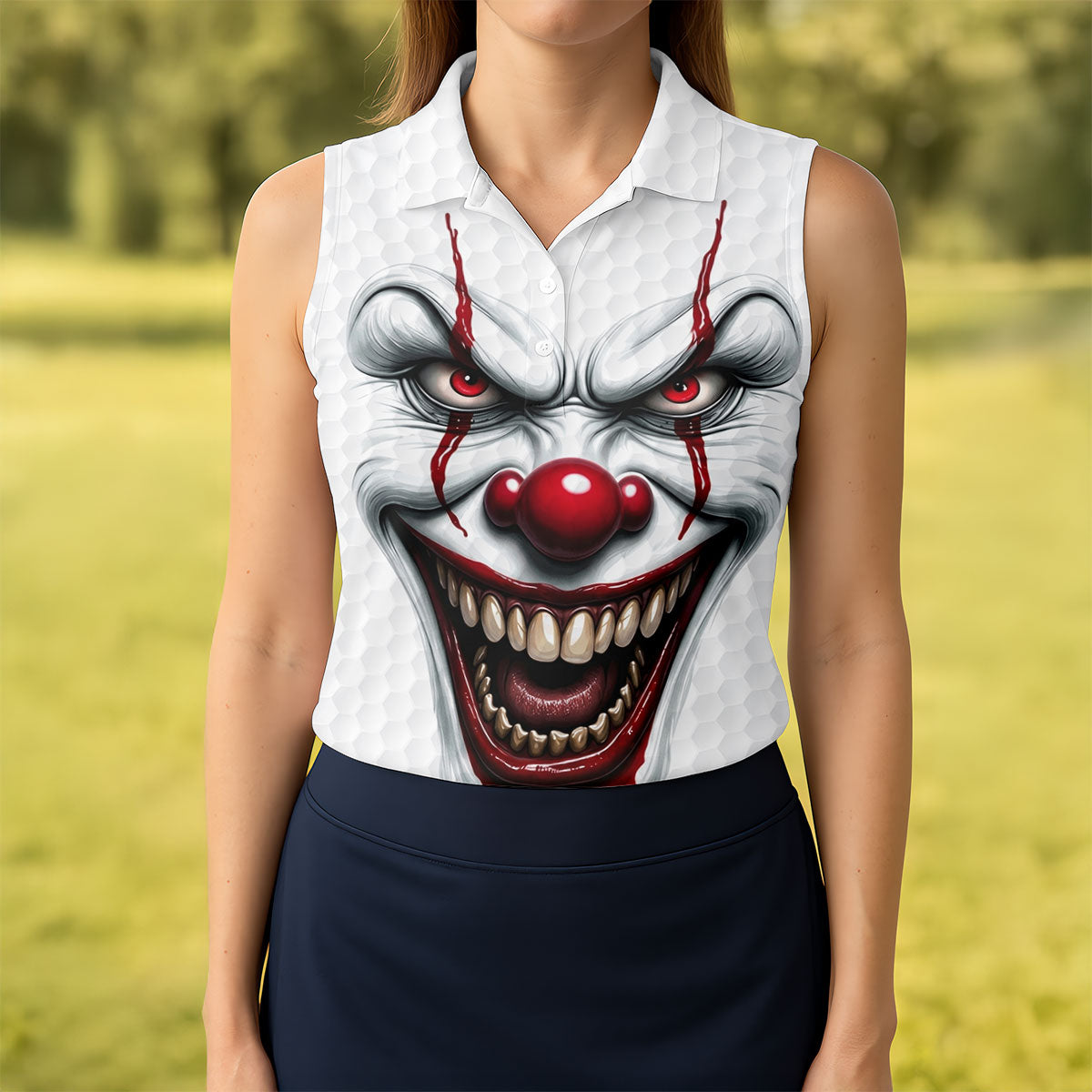 Clown Horror Character Golf Ball Halloween Polo Shirt, Ladies Golf Shirt, Womens Golf Tops
