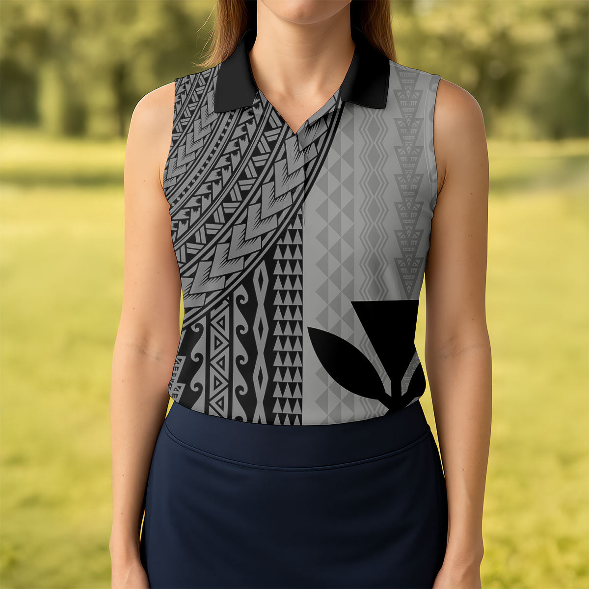 Polynesian Tribal Pattern Vintage Golf Shirt, Hawaiian Golf Shirt, Golf Shirt For Women