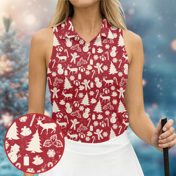 Gingerbread Man Christmas Pine Tree Candy Canes Red And White Fun Women's Golf Shirts, Christmas Golf Shirt