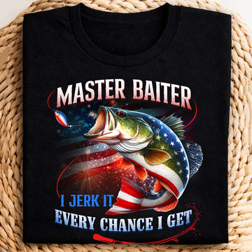 Master Baiter I Jeark It Every Chance I Get Funny Fishing Shirt, 250 Years Patriotic 4th Of July Fishing Tee Shirts