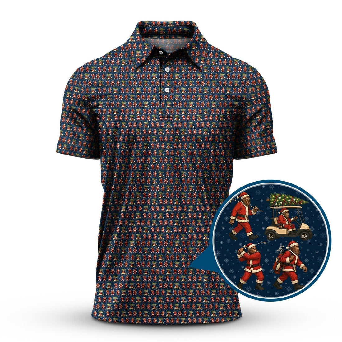 Funny Pattern Golf Shirt, Bigfoot Golf Shirt For Golfer, Bigfoot Santa Golf Shirt For Men