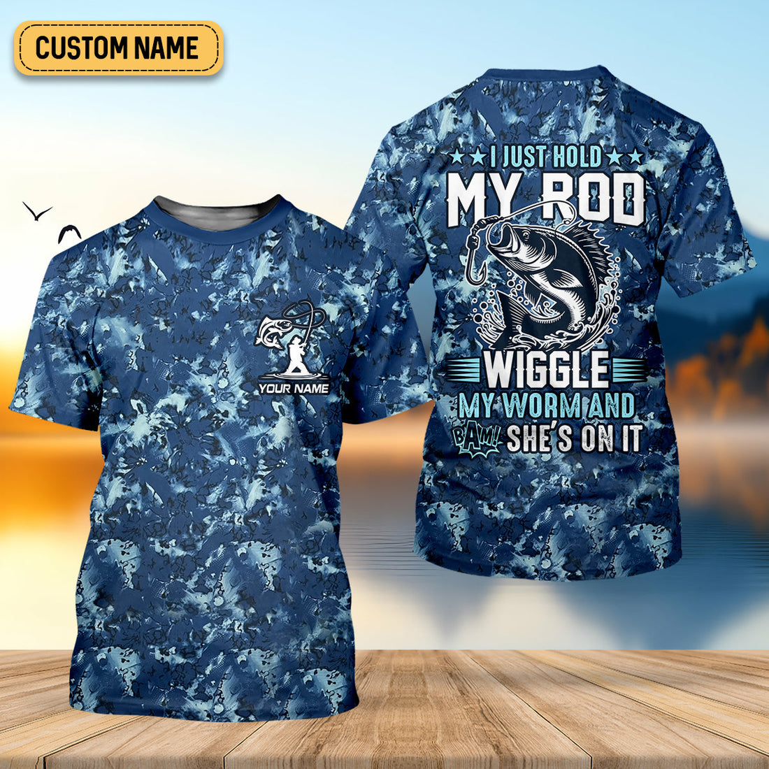 I Just Hold My Rod Wiggle My Worm And Bam! She's On It Funny Fishing Shirt, SPF Shirt For Men, Gift For Fisherman