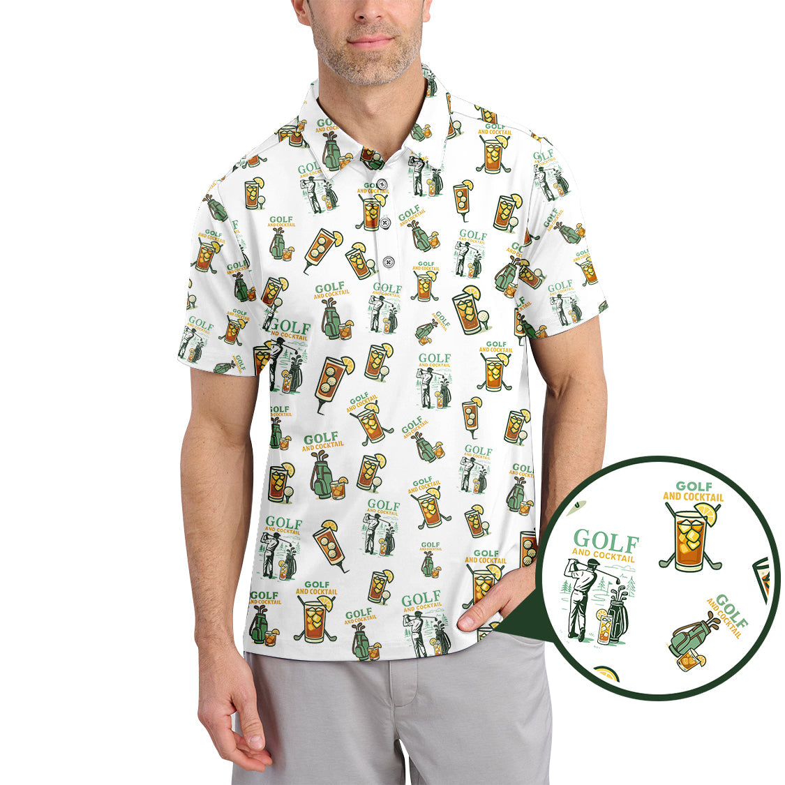 Funny Pattern Cocktail Golf Polos, Men Golf Shirt, Golf Gift For Golfers