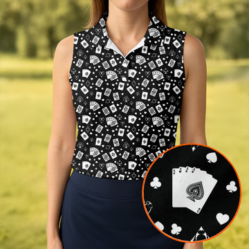 Casino Cards Black Golf Shirt, Golf Shirt For Women, Ladies Golf Shirts, Fun Women's Golf Shirts