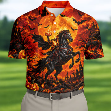 Fire Moon Rider Halloween Horror Character Polo Shirt, Golf Polo, Golf Shirts For Men