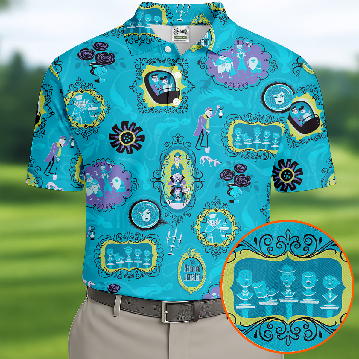 Blue Ghost Portrait Gallery Halloween Polo Shirt, Mens Golf Polo, Polo Shirts For Men
