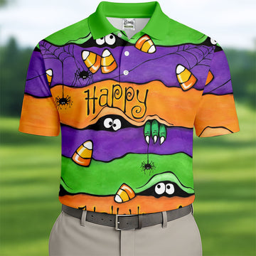 Happy Halloween Candy Monster Horror Character Polo Shirt, Golf Shirt, Mens Golf Polo