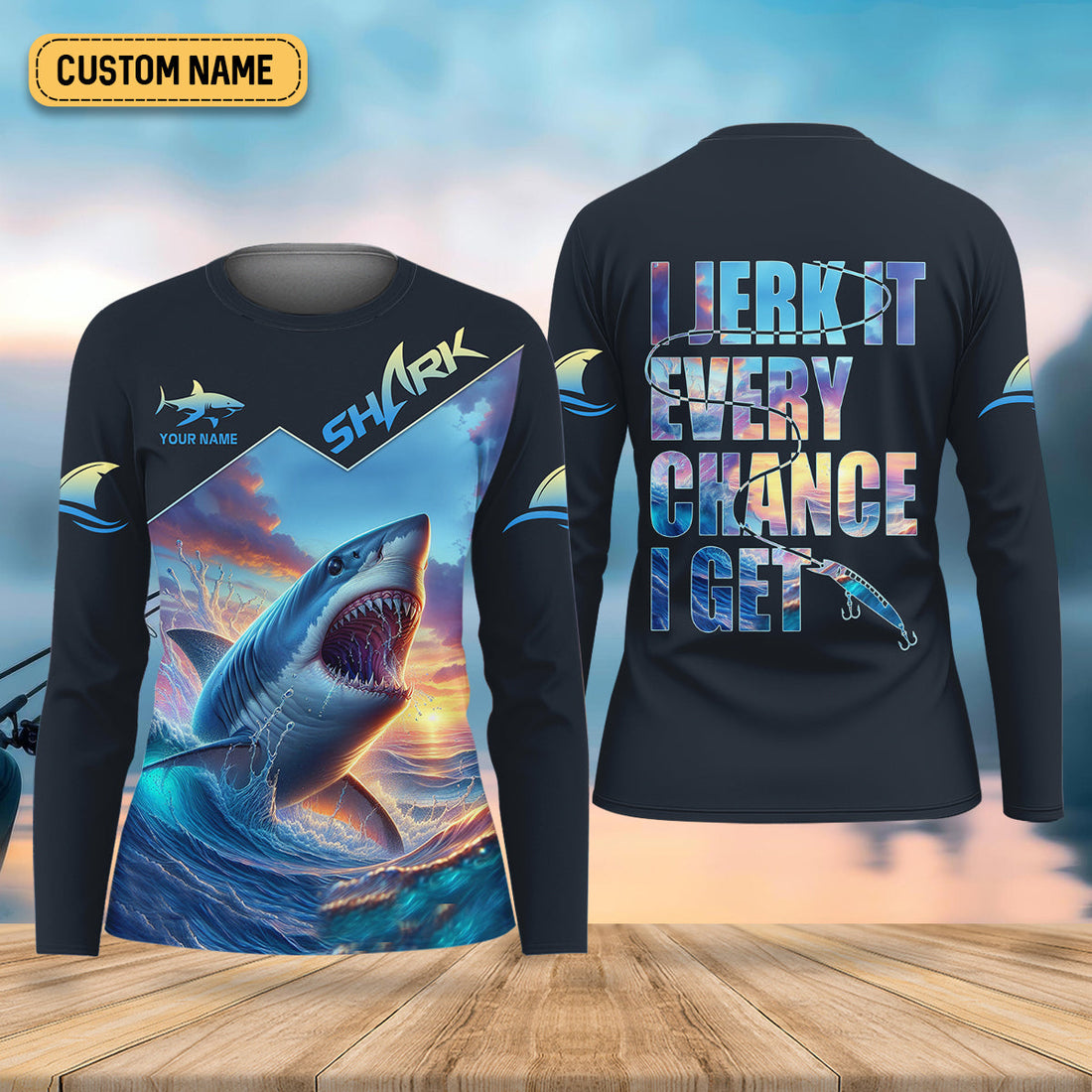 I Jerk It Every Chance I Get Shark Fishing Women SPF Shirt, Funny Fishing Shirt, Women Fishing Shirt