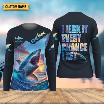 I Jerk It Every Chance I Get Shark Fishing Women SPF Shirt, Funny Fishing Shirt, Women Fishing Shirt