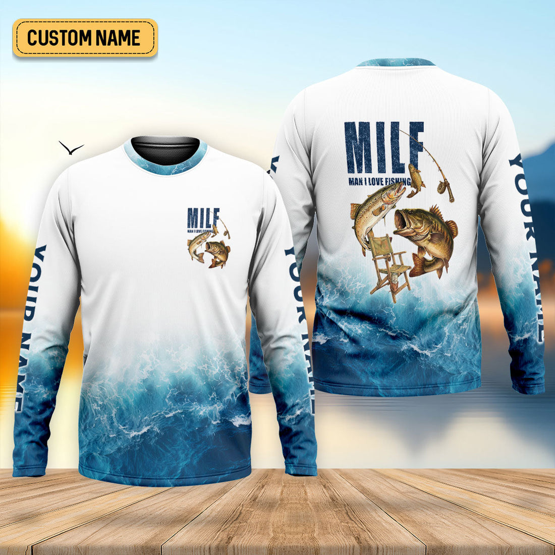 Funny MILF Man I Love Fishing Shirt, Custom Name Fisherman Gift for Men, Fishing UPF Shirts