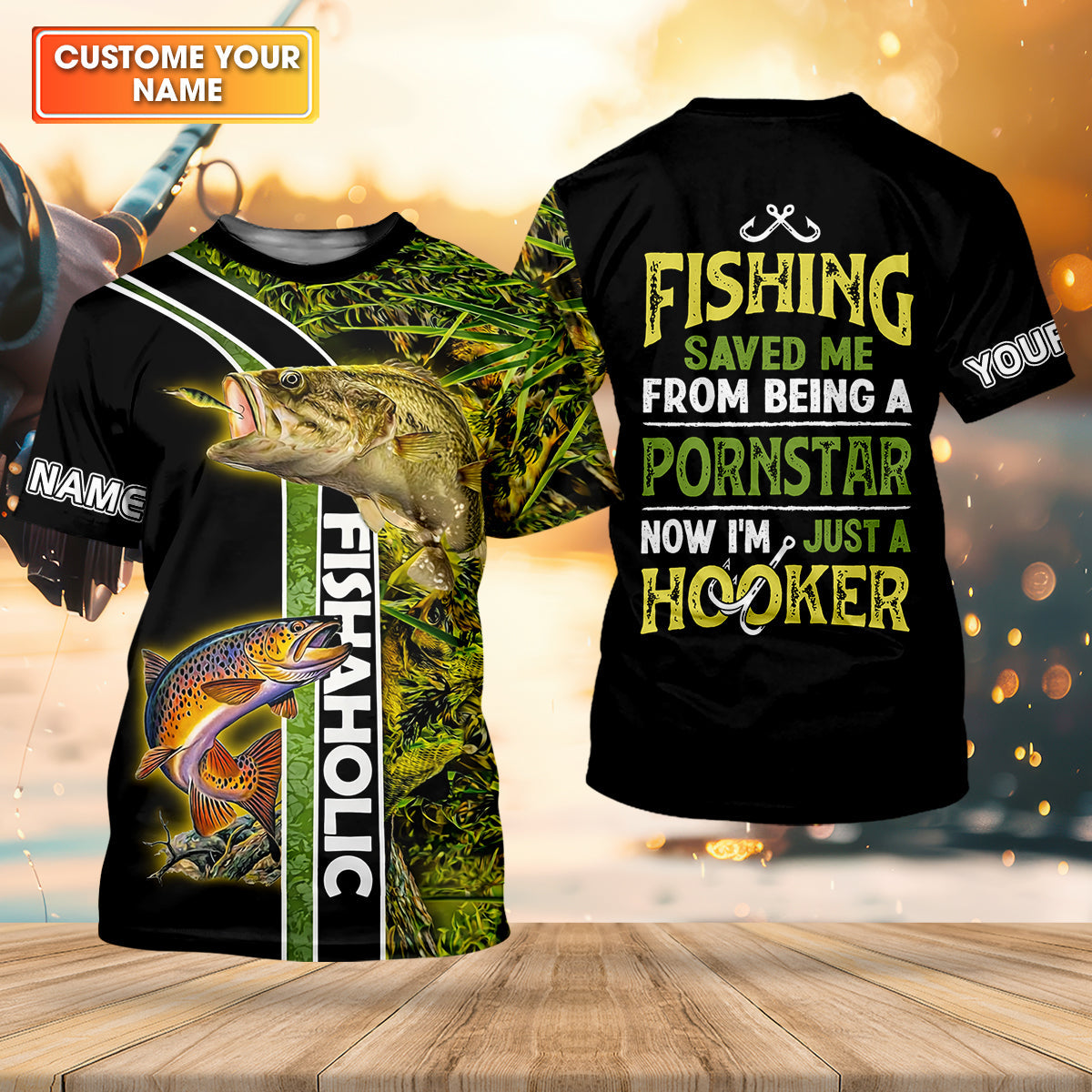 Now I'm Just A Hooker Personalized Fishing Shirt, Fishing UPF Shirts, Funny Fishing Shirt, Fishing Gift for Men