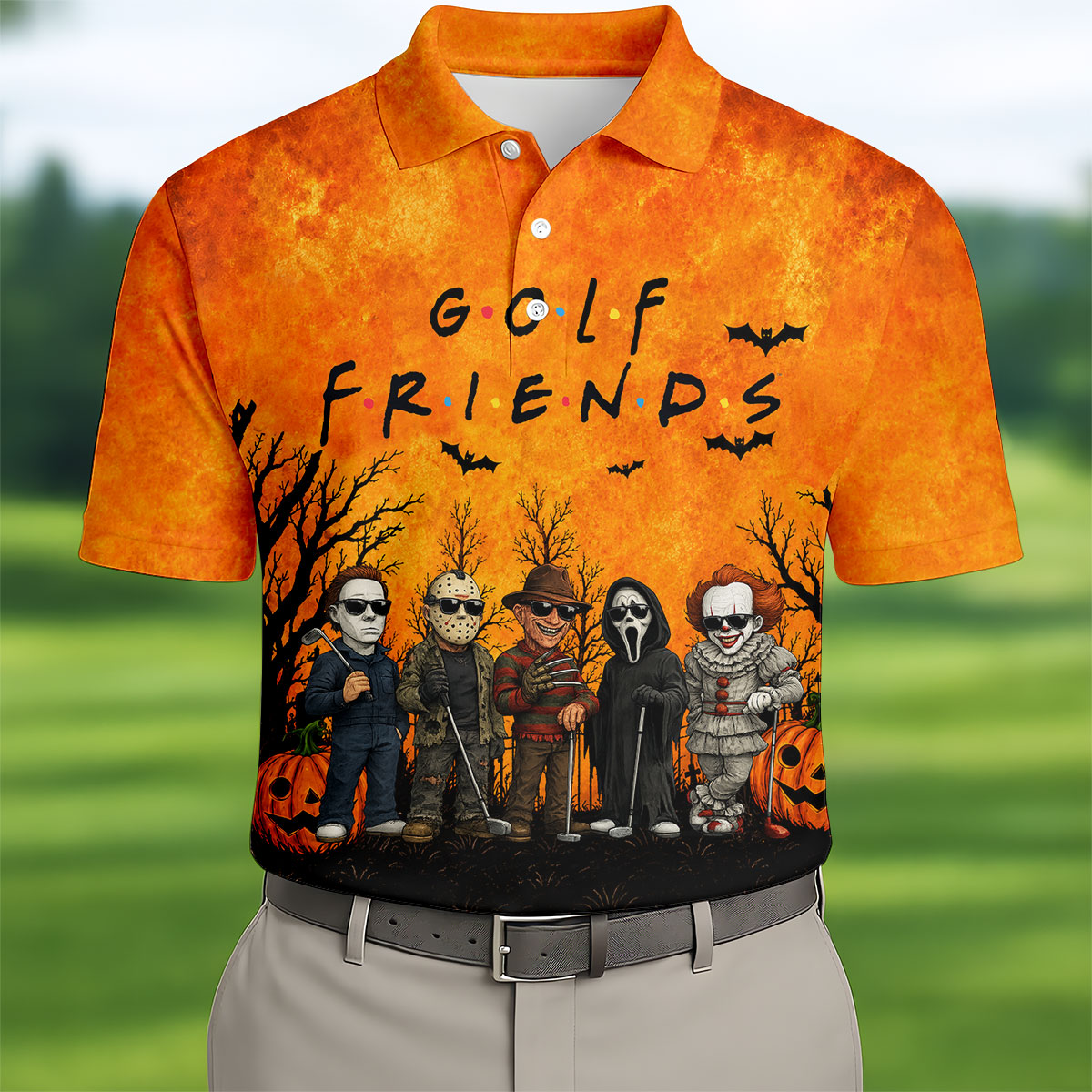 Halloween Golf Friends Hawaiian Golf Shirt, Mens Golf Polo, Golf Shirts For Men