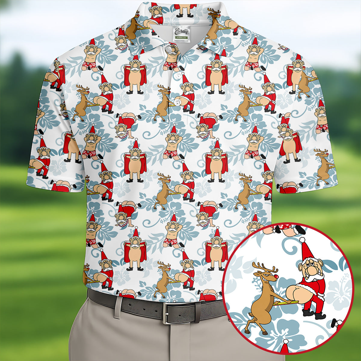 Funny Santa Reindeer Christmas Hawaiian Polo Shirt, Mens Golf Polo, Golf Shirts For Men