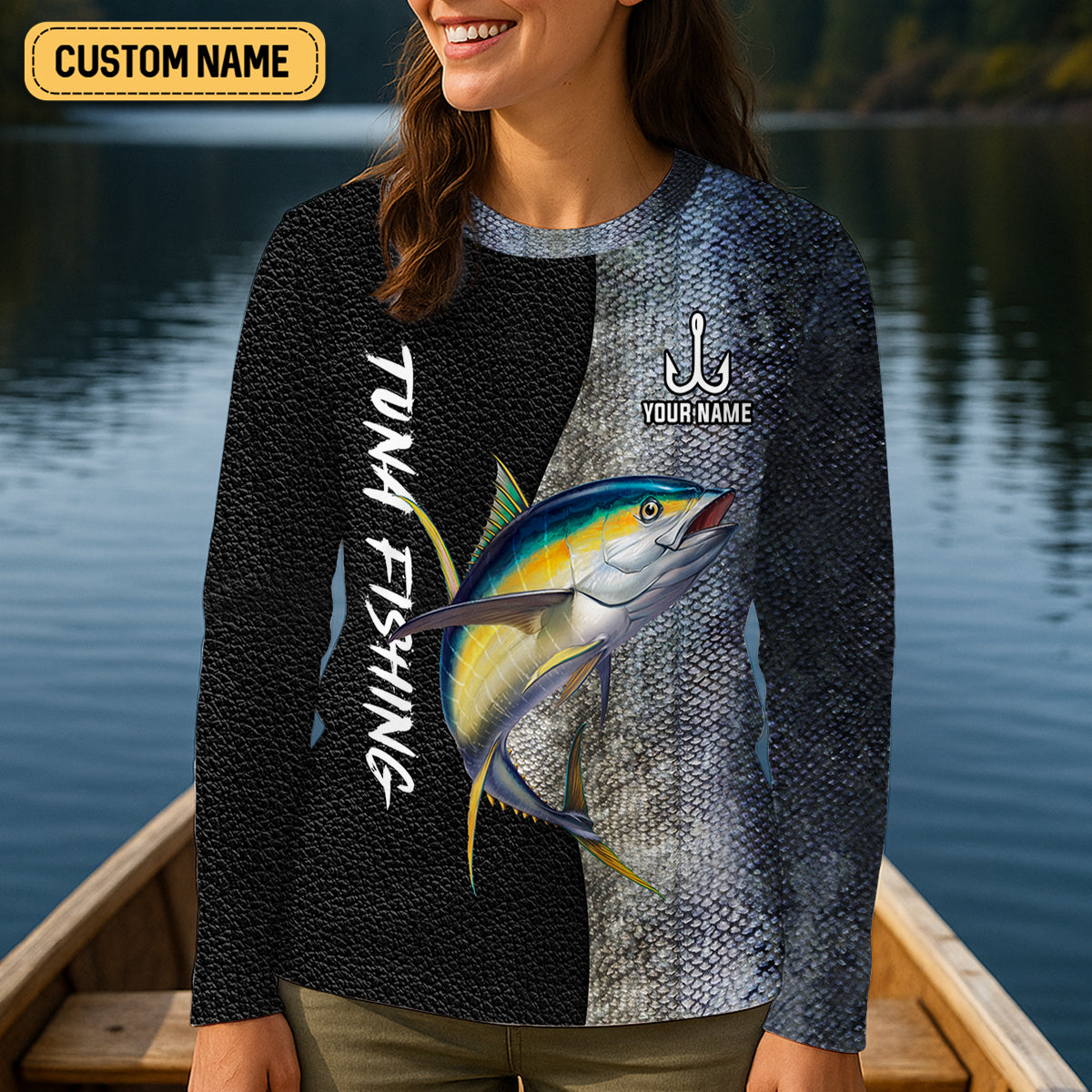 Tuna Fishing Saltwater Custom Name UPF Shirts, Tournament Fishing Shirts, Women Fishing Shirt