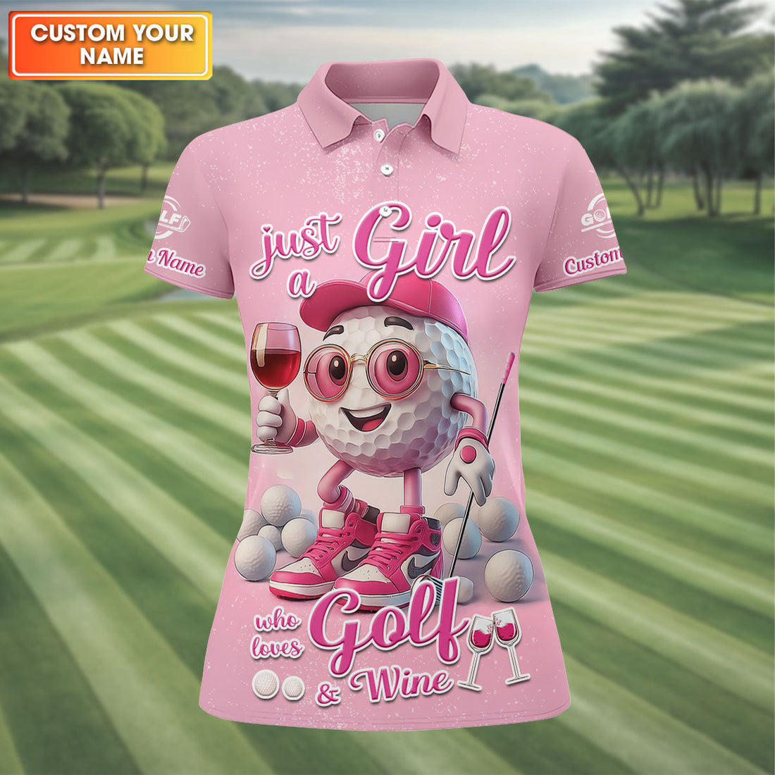 Just A Girl Who Loves Golf And Wine Custom Womens Golf Polo ShirtWomens Golf Gifts
