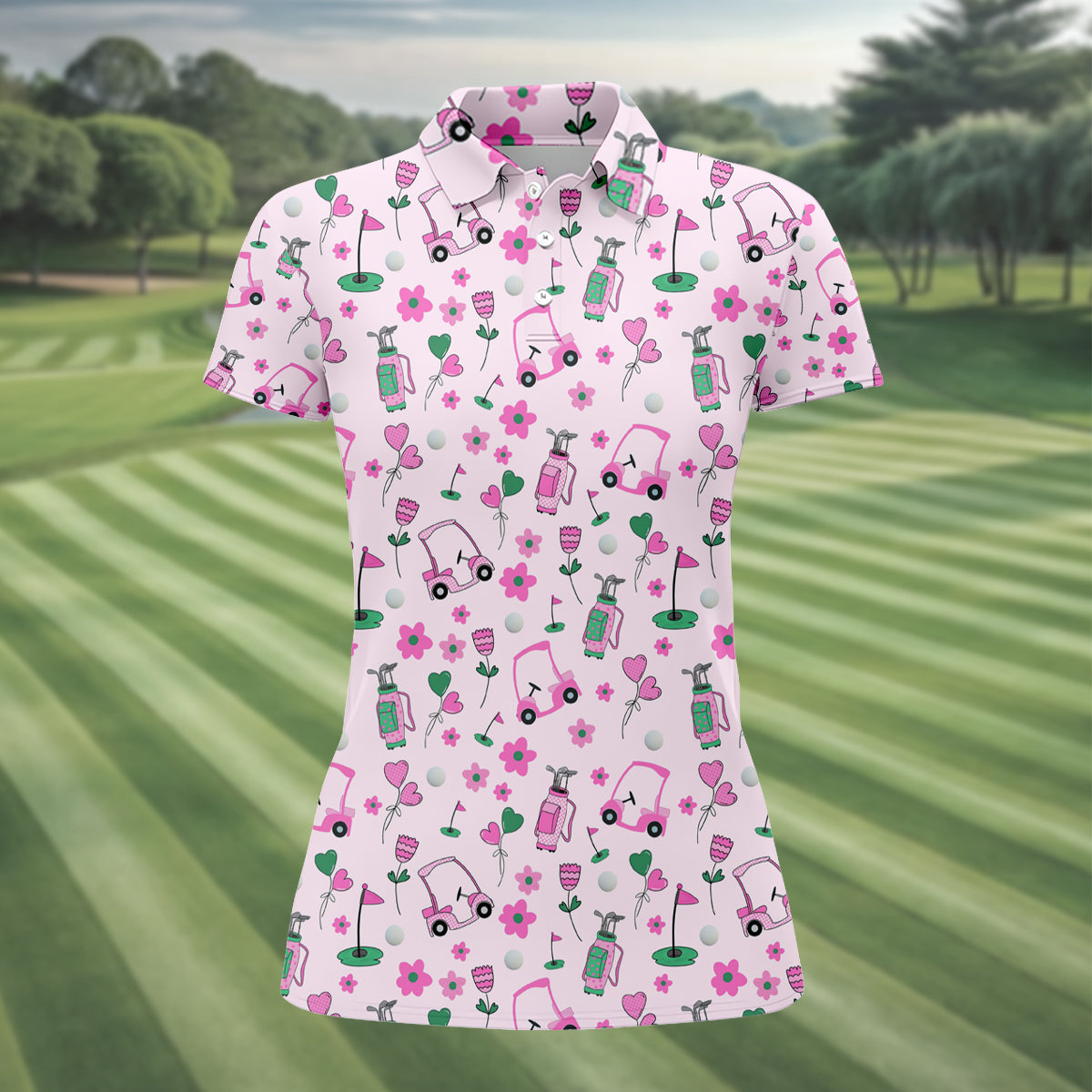Seamless Pink Green Funny Womens Golf Polo ShirtLadies Golf Shirt, Mothers Day Gifts