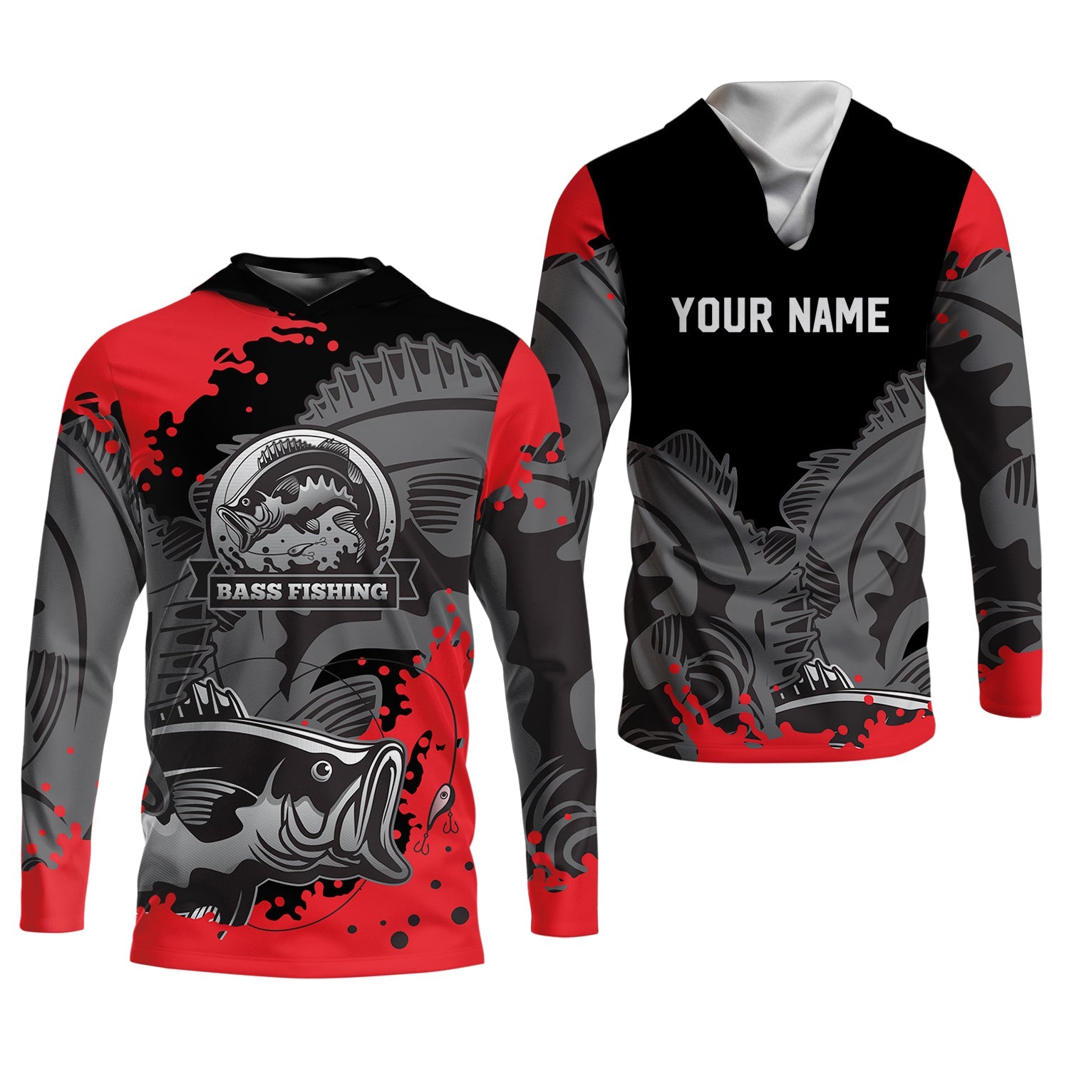 Black Red Bass Fishing Tournament Fishing Shirts, SPF Shirt For Men, Gift For Fisherman