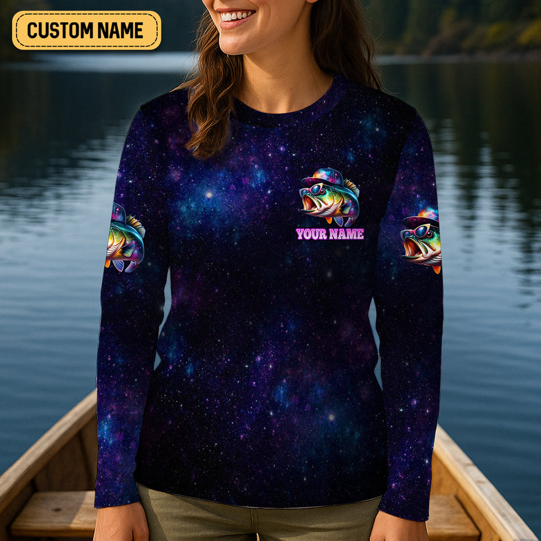 Reel Bitches Catch Fishes Galaxy Pattern Fisherwomen SPF Shirt, Funny Fishing Shirt, Fishing Shirt For Women