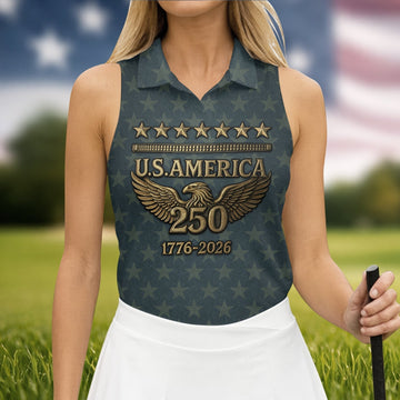 US America 250th Anniversary Denim Color Star Pattern Women's Golf Tops, Patriotic Golf Shirt, Ladies Golf Shirts