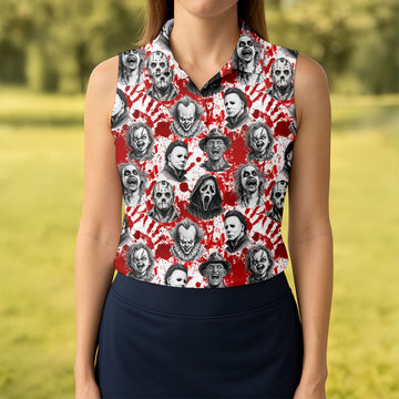 Halloween Horror Character Blood Splatter Polo Shirt, Womens Golf Tops, Women’s Golf Polo