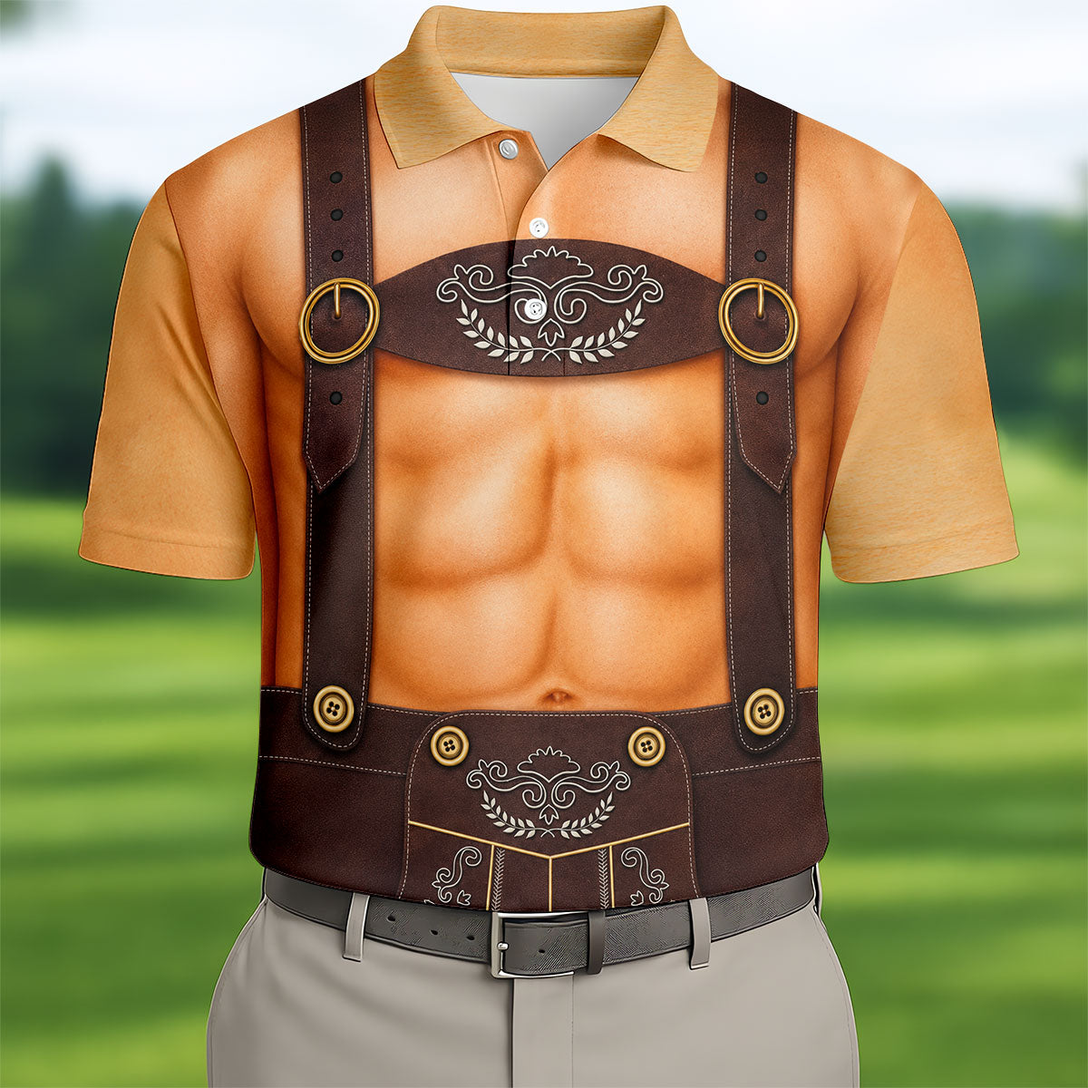 Funny Lederhosen Oktoberfest Costume Polo Shirt, Mens Golf Shirts, Golf Apparel For Men