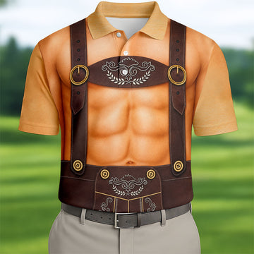 Funny Lederhosen Oktoberfest Costume Polo Shirt, Mens Golf Shirts, Golf Apparel For Men
