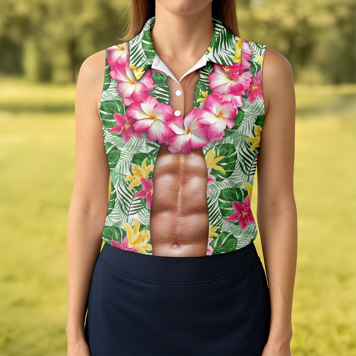 Muscle Costume Hawaiian Golf Shirt, Fun Women's Golf Shirts, Ladies Golf Polos
