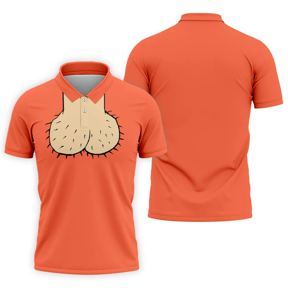 Orange Funny Dickhead Faux Chest Golf Shirt, Golf Shirts For Men, Mens Golf Apparel