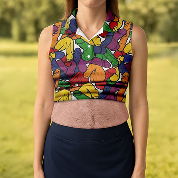 Funny Belly Illusion Colorful Pattern Polo Shirt, Womens Golf Polo, Golf Shirts For Women
