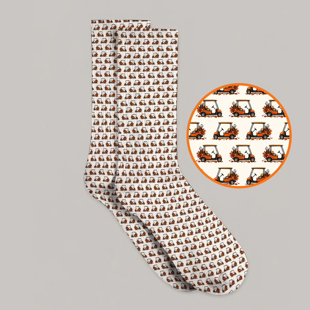 Fall Pattern Golf Socks, Autumn Golf Cart Sock, Funny Golf Gift For Golfer