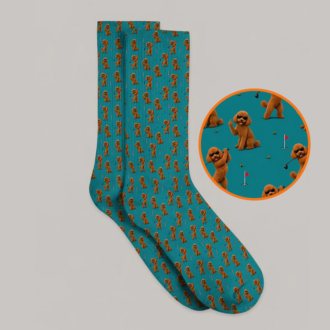 Funny Poodle Pattern Golf Socks, Cool Poodle Dog Golf Sock, Perfect Golf Gift For Golfer