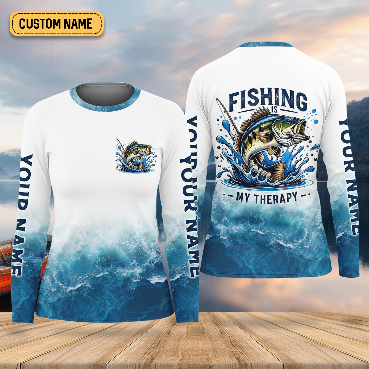 Fishing Is Therapy Funny Fishing Shirt, Long Sleeve Sun Shirt, Women SPF Shirt, Fishing Shirt Long Sleeve