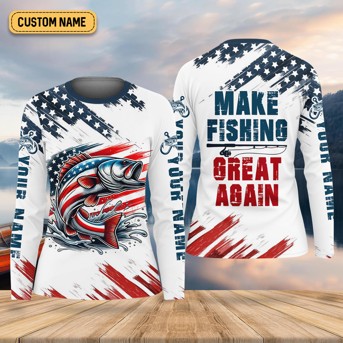 Make Fishing Great Again Patriotic Fishing Shirt, Red White Blue Women SPF Shirt, Female Fishing Shirts