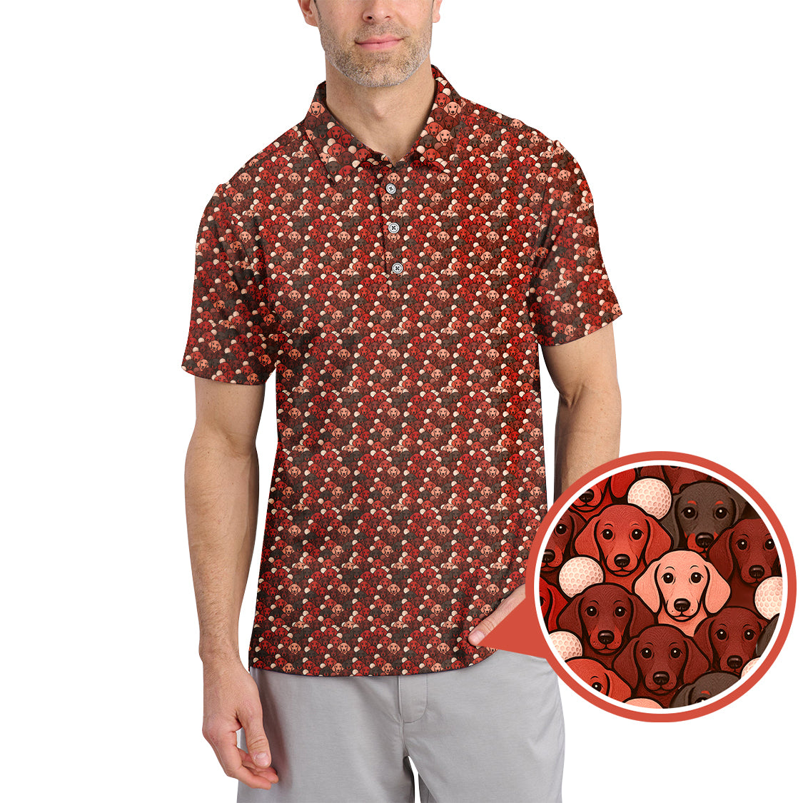 Dachshund Dog Pattern Golf Shirt With Red Color, Golf Gift For Dog Lover, Funny Dachshund Golf Shirt For Golfers