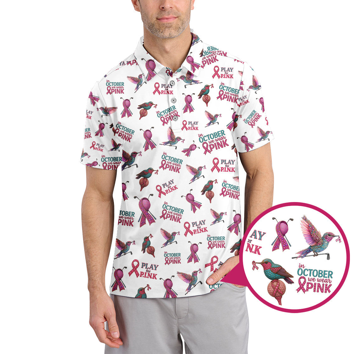 Breast Cancer Golf Shirt, Pattern Golf Shirt, In October We Wear Pink Polos, Crazy Golf Shirt For Golfer