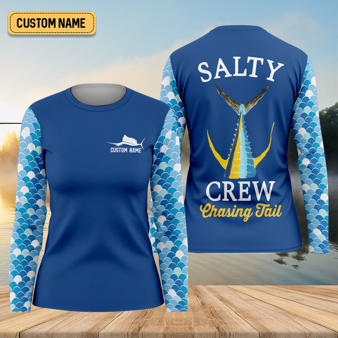 Salty Crew Chasing Tail Dark Blue Fishing UPF Shirts, Funny Fishing Shirt, Fishing Shirt For Women