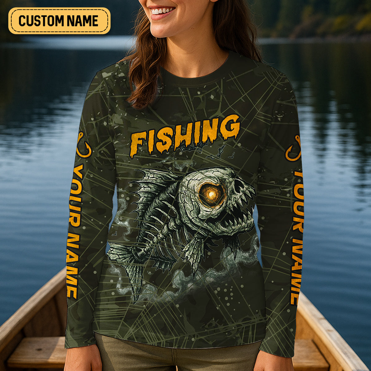 Gone Fishin In The Afterlife Horror Fishing Women SPF Shirt, Halloween Fishing Jersey, Fishing Shirt For Women