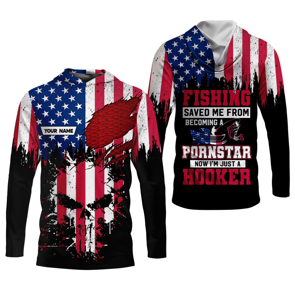 Fishing Saved Me From Becoming A Pornstar Patriotic Fishing Shirt, Funny Fishing Shirt, SPF Shirt, Women Fishing Shirt