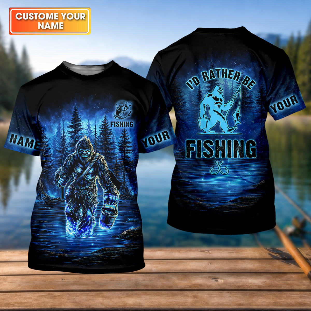 I’d Rather Be Fishing, Personalized Fishing, Bigfoot Fishing, Funny Fishing Shirt, SPF Shirt, Fisherman Outfit, Mens Casual Shirts