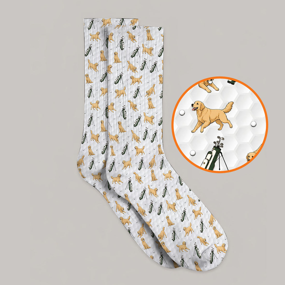 Funny Golden Retriever Pattern Golf Sock, Golden Retriever Golf Socks For Golfer, Dad Golf Gift