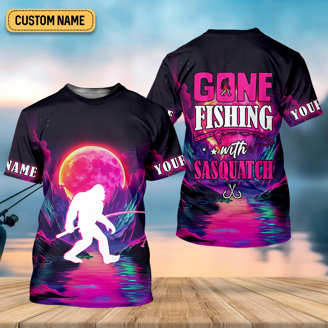 Gone Fishing With Sasquatch Fishing UPF Shirts, Funny Fishing Shirt, Bigfoot Fishing Shirts For Men